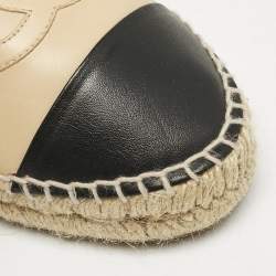 Chanel Beige/Black Leather Logo CC Cap Toe Espadrille Flats Size 40