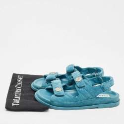 Chanel Blue Quilted Suede Dad Flat Sandals Size 38.5