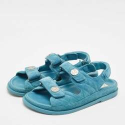 Chanel Blue Quilted Suede Dad Flat Sandals Size 38.5