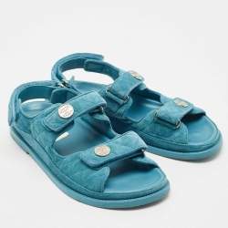 Chanel Blue Quilted Suede Dad Flat Sandals Size 38.5