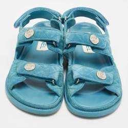 Chanel Blue Quilted Suede Dad Flat Sandals Size 38.5