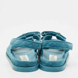 Chanel Blue Quilted Suede Dad Flat Sandals Size 38.5