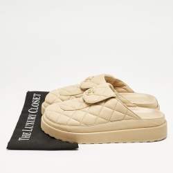 Chanel Beige Quilted Leather CC Turnlock Platform Mules Size 39