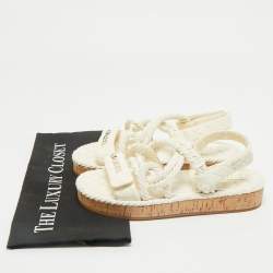 Chanel Off White Quilted Leather and Cord Flat Sandals Size 37