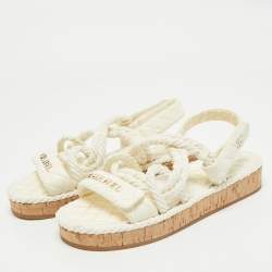 Chanel Off White Quilted Leather and Cord Flat Sandals Size 37