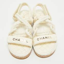 Chanel Off White Quilted Leather and Cord Flat Sandals Size 37
