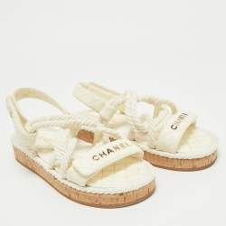 Chanel Off White Quilted Leather and Cord Flat Sandals Size 37