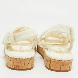 Chanel Off White Quilted Leather and Cord Flat Sandals Size 37