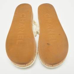 Chanel Off White Quilted Leather and Cord Flat Sandals Size 37