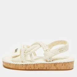 Chanel Off White Quilted Leather and Cord Flat Sandals Size 37