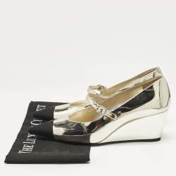 Chanel Gold/Black Canvas and Leather Mary Jane Wedge Pumps Size 39