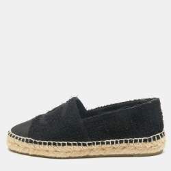 Chanel Black Tweed and Fabric CC Cap Toe Espadrille Flats Size 36