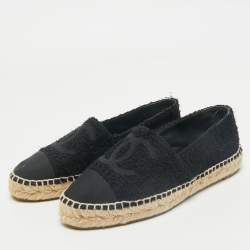 Chanel Black Tweed and Fabric CC Cap Toe Espadrille Flats Size 36