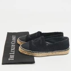Chanel Black Tweed and Fabric CC Cap Toe Espadrille Flats Size 36