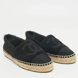 Chanel Black Tweed and Fabric CC Cap Toe Espadrille Flats Size 36