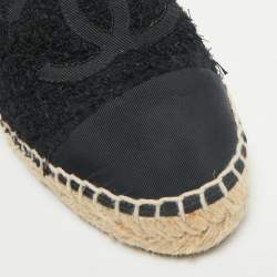 Chanel Black Tweed and Fabric CC Cap Toe Espadrille Flats Size 36