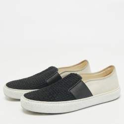 Chanel Black/Off White Tweed and Suede Slip On Sneakers Size 37