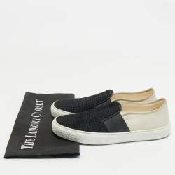 Chanel Black/Off White Tweed and Suede Slip On Sneakers Size 37