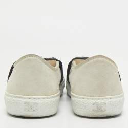 Chanel Black/Off White Tweed and Suede Slip On Sneakers Size 37