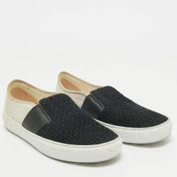 Chanel Black/Off White Tweed and Suede Slip On Sneakers Size 37