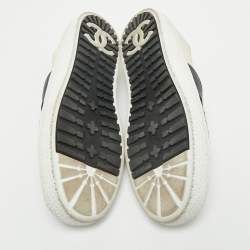 Chanel Black/Off White Tweed and Suede Slip On Sneakers Size 37