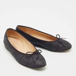 Chanel Black Leather CC Cap Toe Bow Ballet Flats Size 39