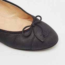 Chanel Black Leather CC Cap Toe Bow Ballet Flats Size 39