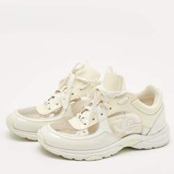 Chanel Grey/Cream Leather and PVC CC Low Top Sneakers Size 41