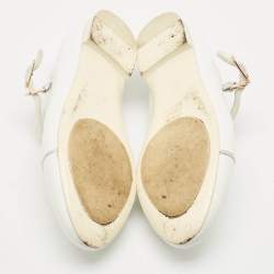 Chanel White Leather and Velvet CC Cap Toe Ballet Flats Size 39