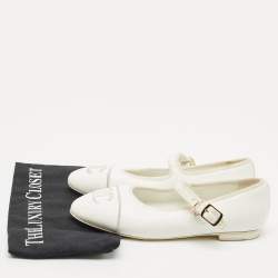 Chanel White Leather and Velvet CC Cap Toe Ballet Flats Size 39