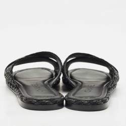 Chanel Black Glitter Fabric Crisscross CC Flat Slide Flats Size 35