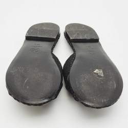 Chanel Black Glitter Fabric Crisscross CC Flat Slide Flats Size 35