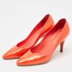 Chanel Red Patent Leather Cap Toe Pumps Size 37.5