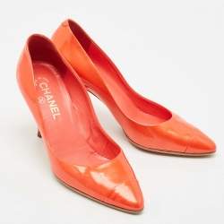 Chanel Red Patent Leather Cap Toe Pumps Size 37.5