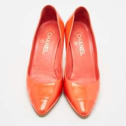 Chanel Red Patent Leather Cap Toe Pumps Size 37.5