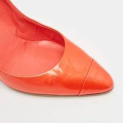 Chanel Red Patent Leather Cap Toe Pumps Size 37.5
