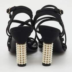 Chanel Black Fabric CC Criss Cross Strappy Sandals Size 39