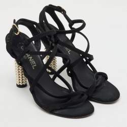Chanel Black Fabric CC Criss Cross Strappy Sandals Size 39
