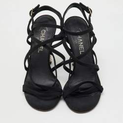 Chanel Black Fabric CC Criss Cross Strappy Sandals Size 39