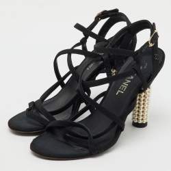 Chanel Black Fabric CC Criss Cross Strappy Sandals Size 39