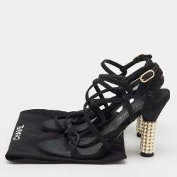 Chanel Black Fabric CC Criss Cross Strappy Sandals Size 39