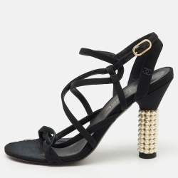 Chanel Black Fabric CC Criss Cross Strappy Sandals Size 39