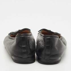 Chanel Black Leather and Patent Cap Toe CC Bow Ballet Flats Size 35