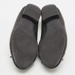 Chanel Black Leather and Patent Cap Toe CC Bow Ballet Flats Size 35