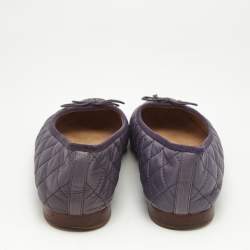 Chanel Metallic Purple Leather CC Cap-Toe Bow Ballet Flats Size 38