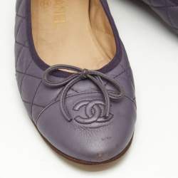 Chanel Metallic Purple Leather CC Cap-Toe Bow Ballet Flats Size 38