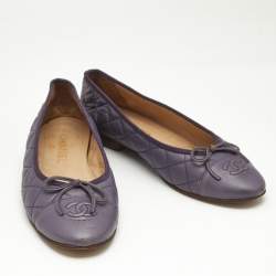 Chanel Metallic Purple Leather CC Cap-Toe Bow Ballet Flats Size 38