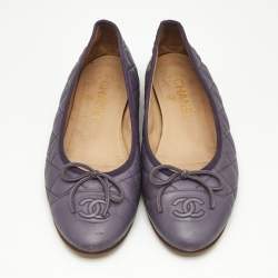 Chanel Metallic Purple Leather CC Cap-Toe Bow Ballet Flats Size 38