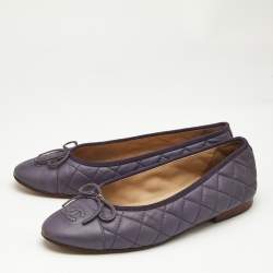 Chanel Metallic Purple Leather CC Cap-Toe Bow Ballet Flats Size 38
