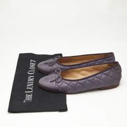 Chanel Metallic Purple Leather CC Cap-Toe Bow Ballet Flats Size 38